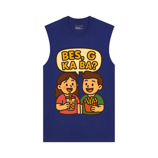 Bes, G Ka Ba? Milk Tea & Fries Graphic Muscle Tee