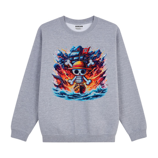 Anime Pirate Ship Jolly Roger Flames Sweatshirt - Unisex
