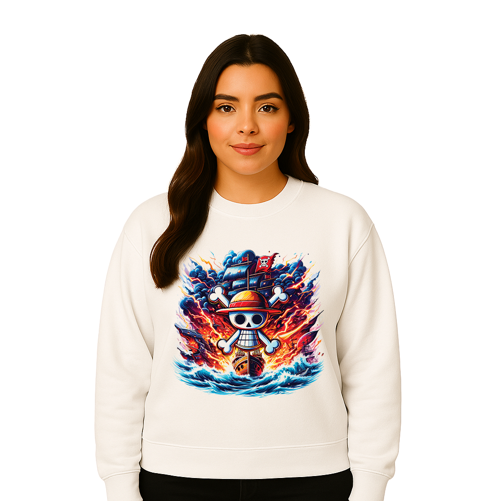 Anime Pirate Ship Jolly Roger Flames Sweatshirt - Unisex