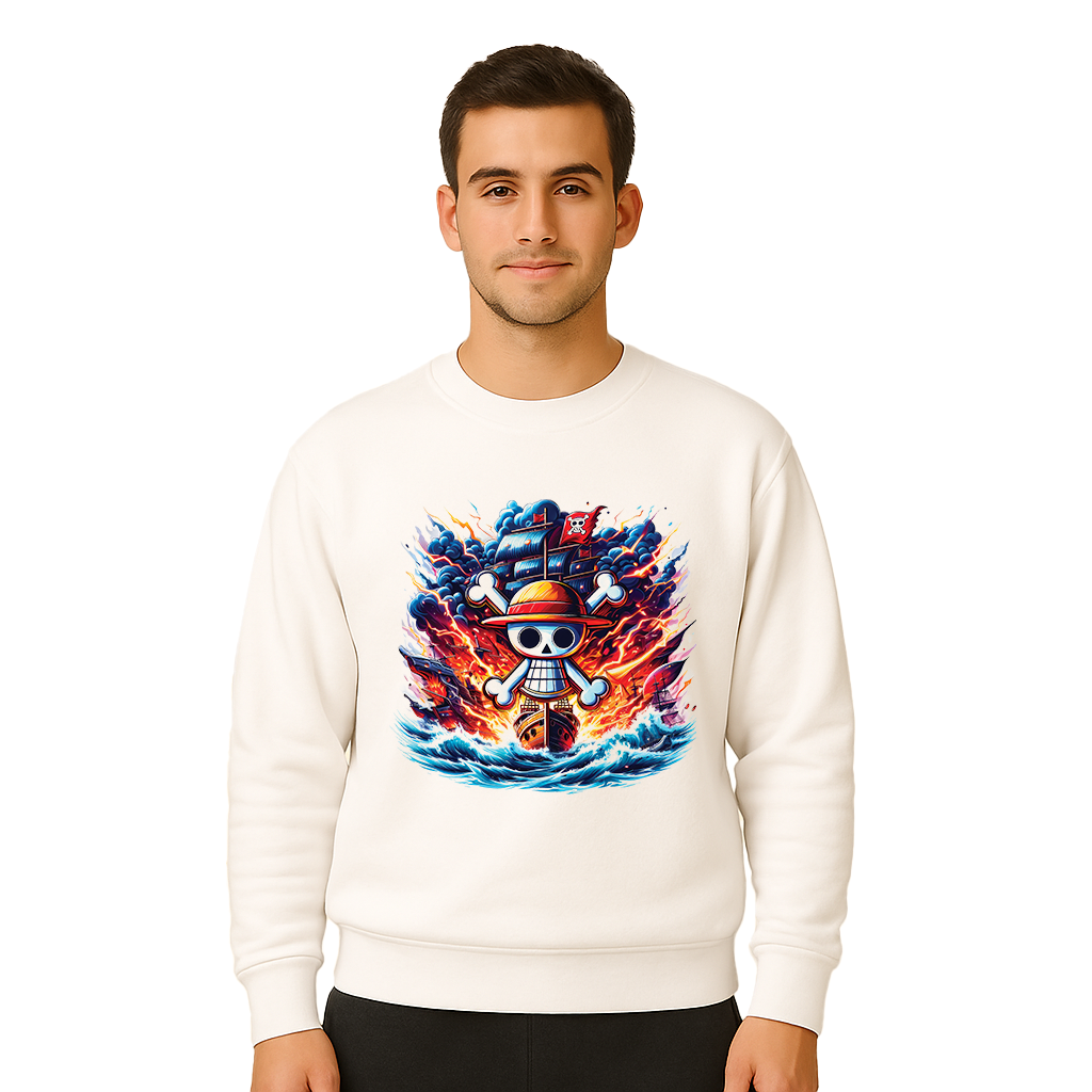 Anime Pirate Ship Jolly Roger Flames Sweatshirt - Unisex