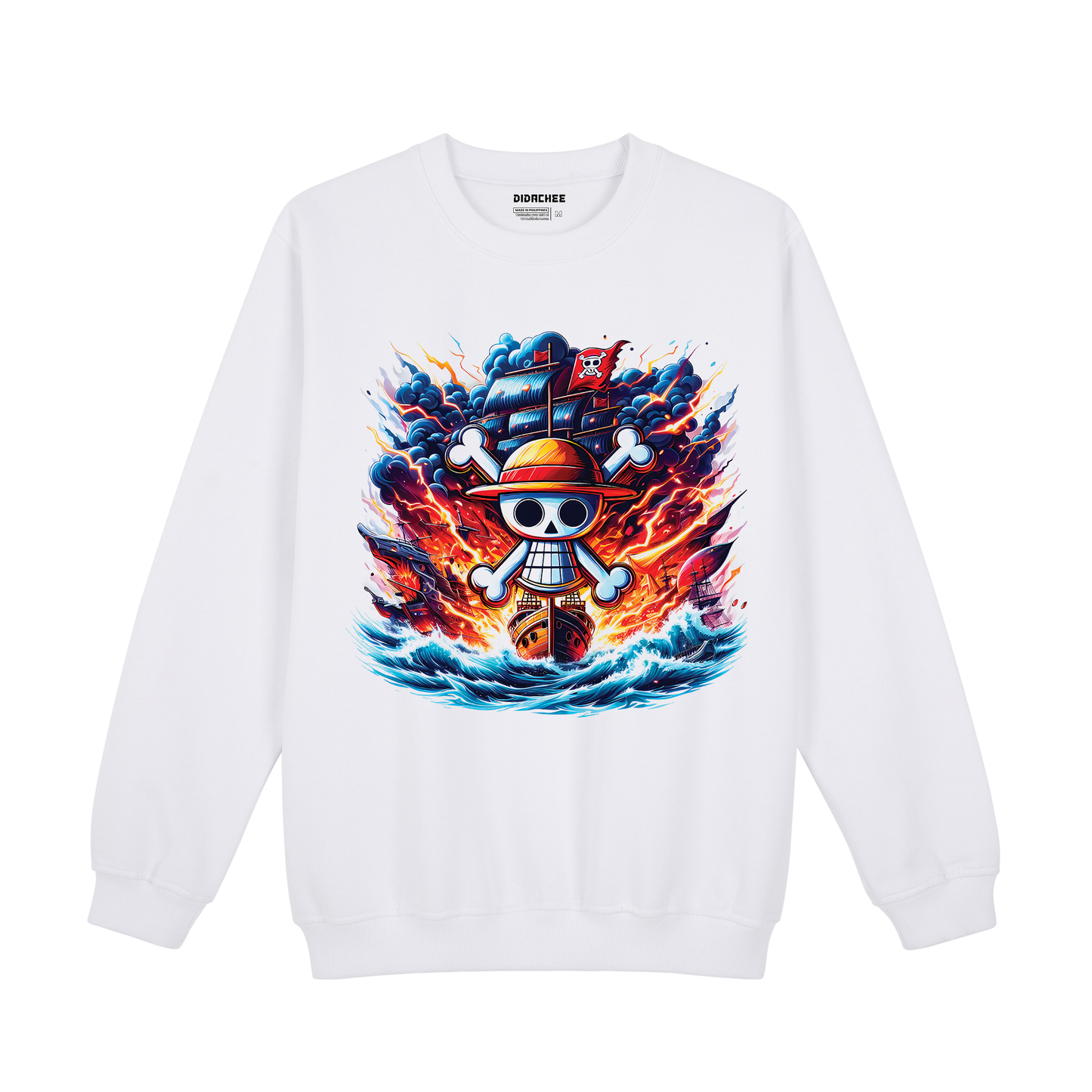 Anime Pirate Ship Jolly Roger Flames Sweatshirt - Unisex
