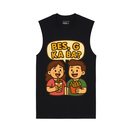 Bes, G Ka Ba? Milk Tea & Fries Graphic Muscle Tee