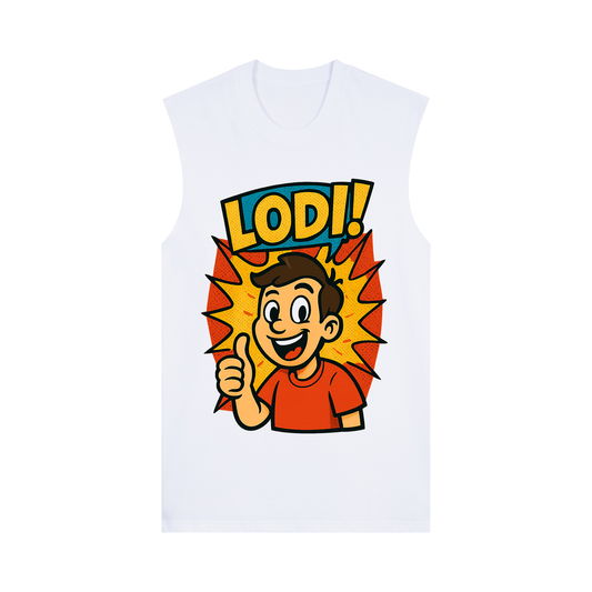 Lodi! Pop Art Muscle Tee with Red Shirt Guy - Unisex