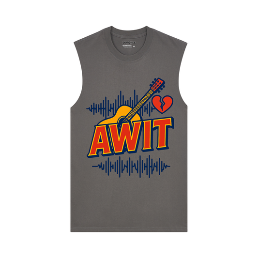 Didachee AWIT Filipino slang graphic muscle tee in gray with guitar and soundwave design