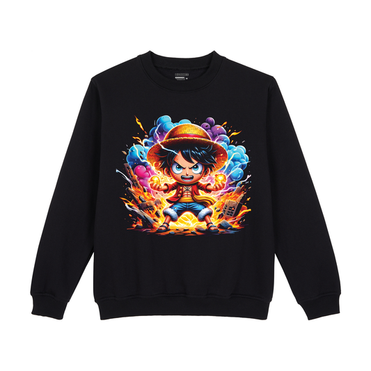 Chibi Luffy Fiery Punch One Piece Sweatshirt - Unisex