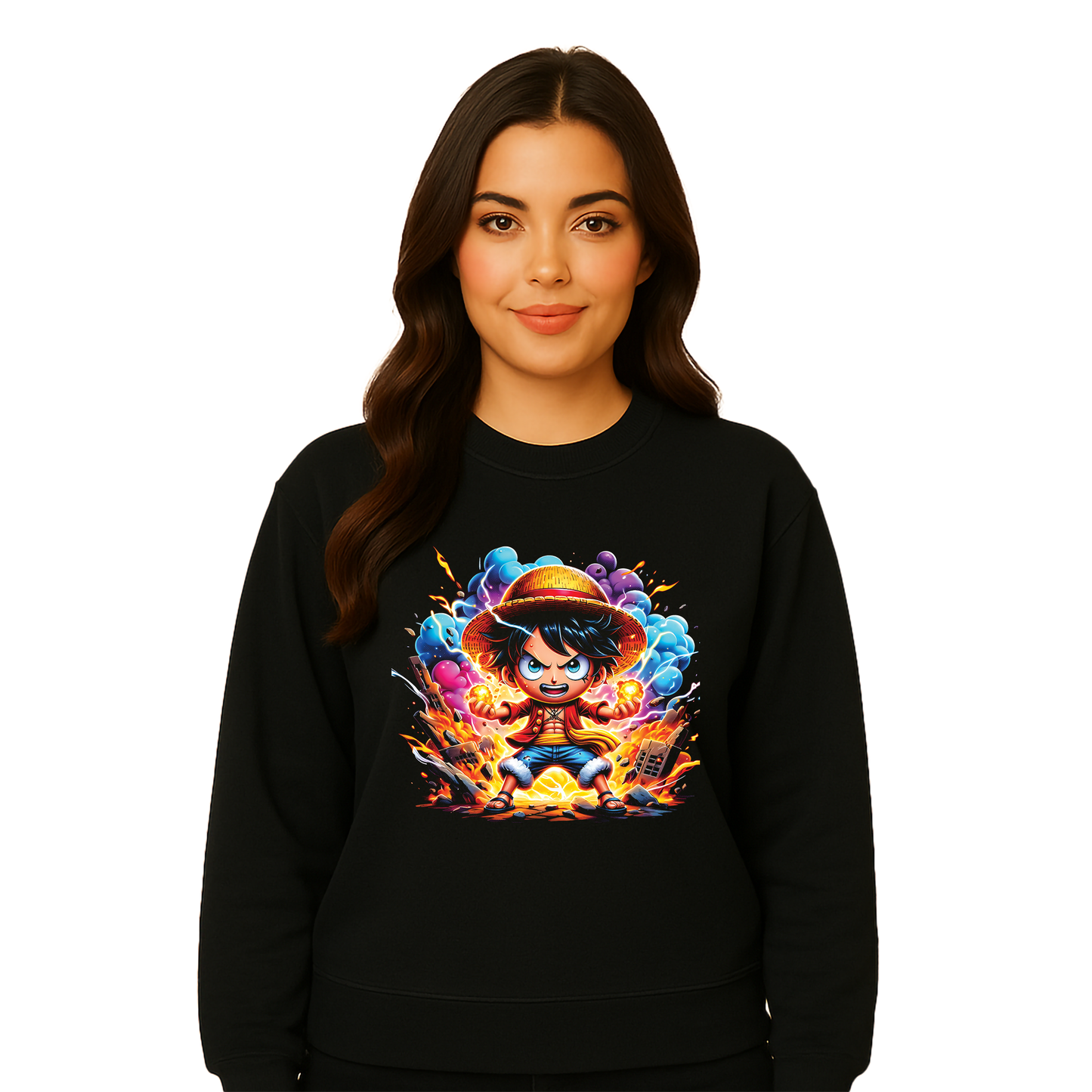 Chibi Luffy Fiery Punch One Piece Sweatshirt - Unisex