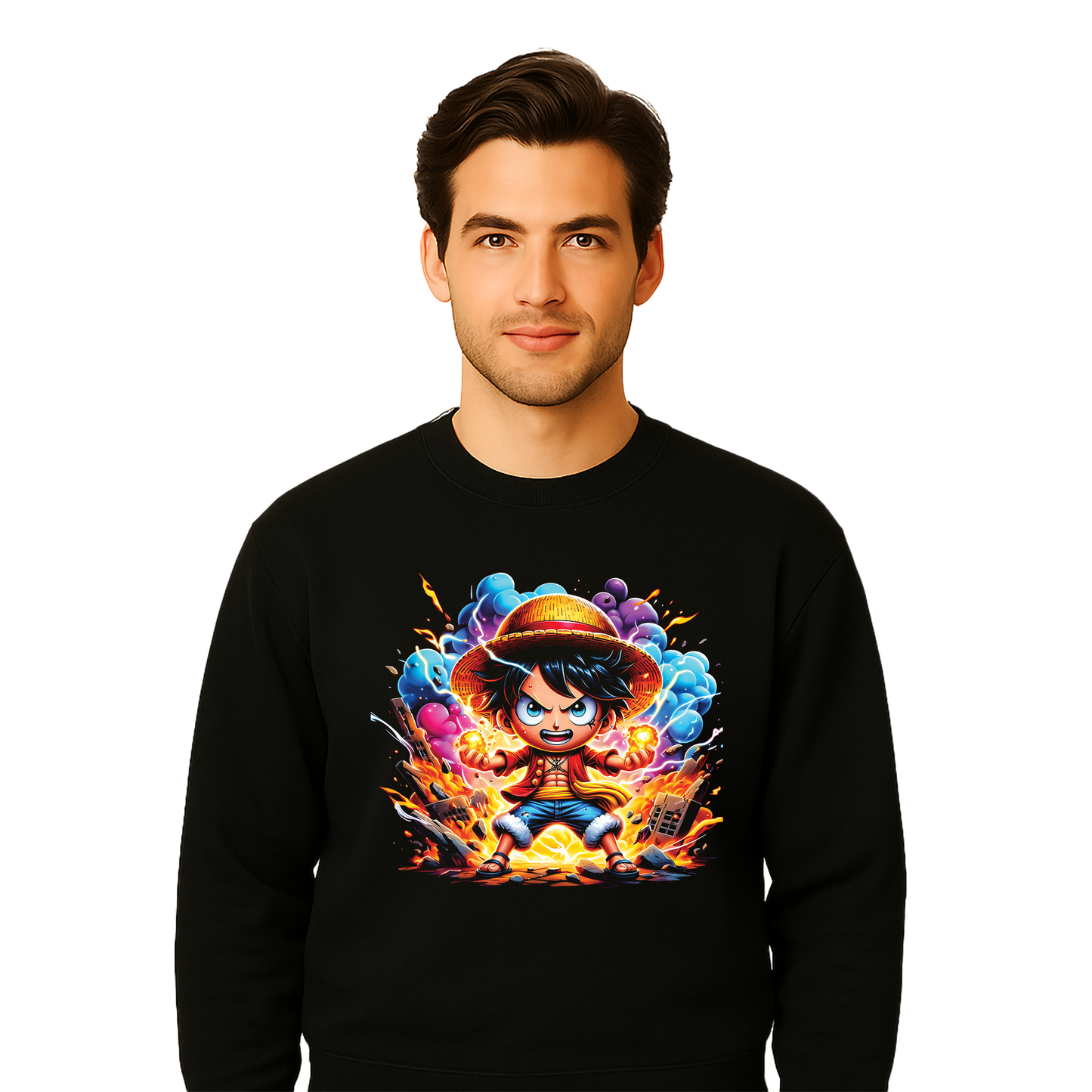 Chibi Luffy Fiery Punch One Piece Sweatshirt - Unisex