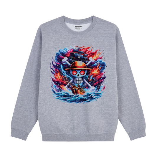 Jolly Roger in Flames One Piece Sweatshirt - Unisex