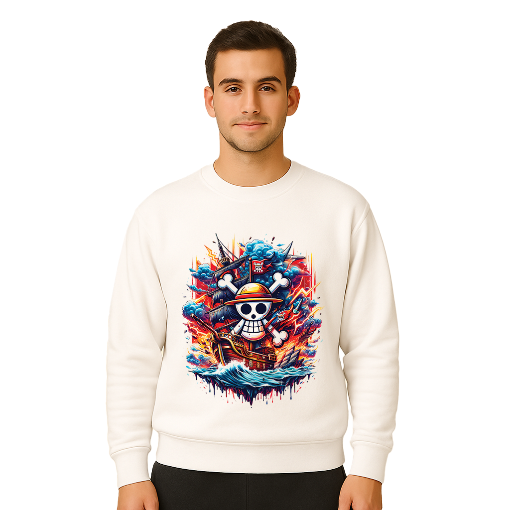 Straw Hat Jolly Roger Pirate Ship Sweatshirt - Unisex