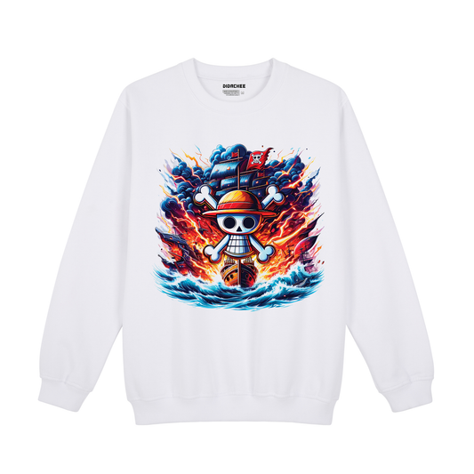 Anime Pirate Ship Jolly Roger Flames Sweatshirt - Unisex