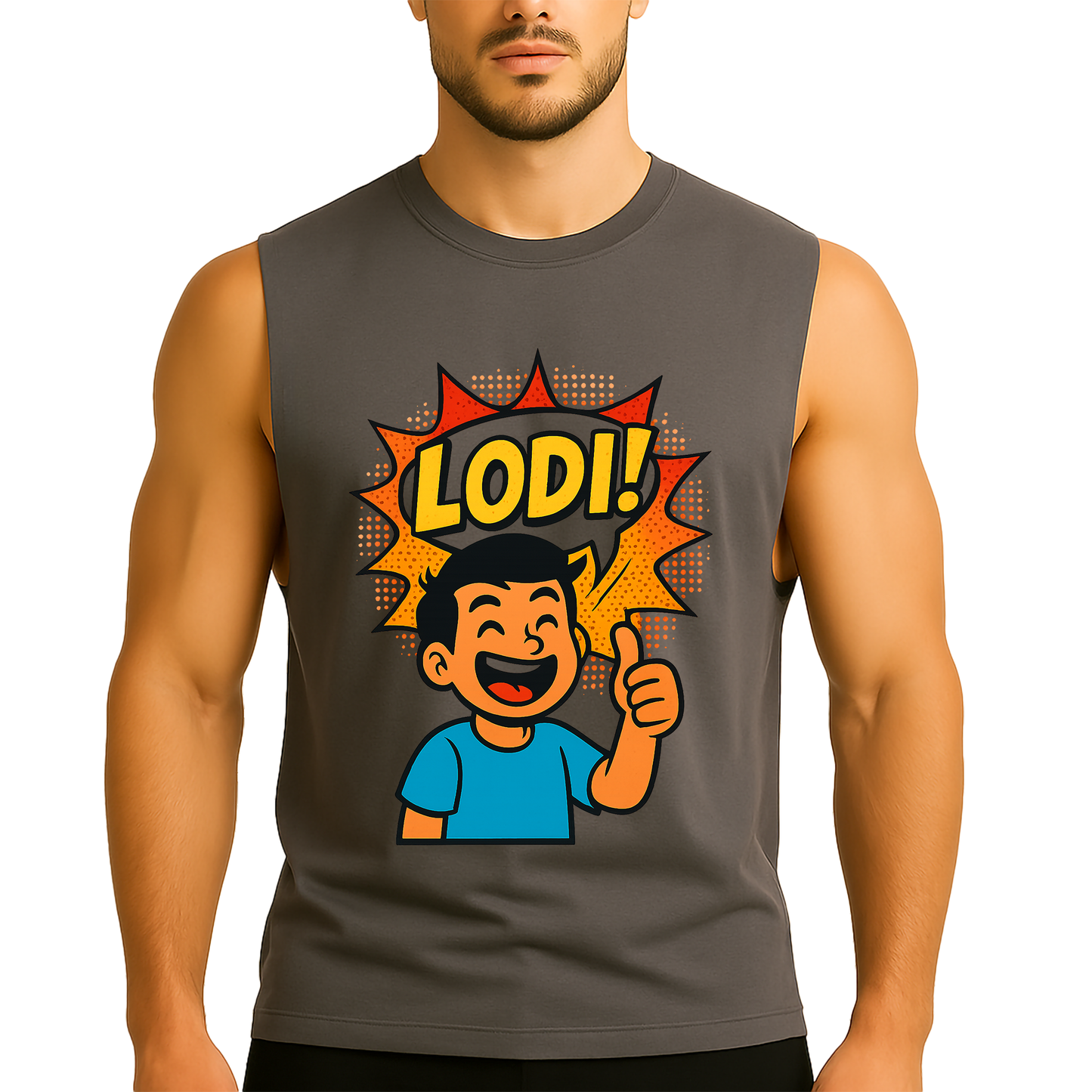 Lodi! Pop Art Filipino Slang Muscle Tee (Blue Shirt Guy) - Unisex